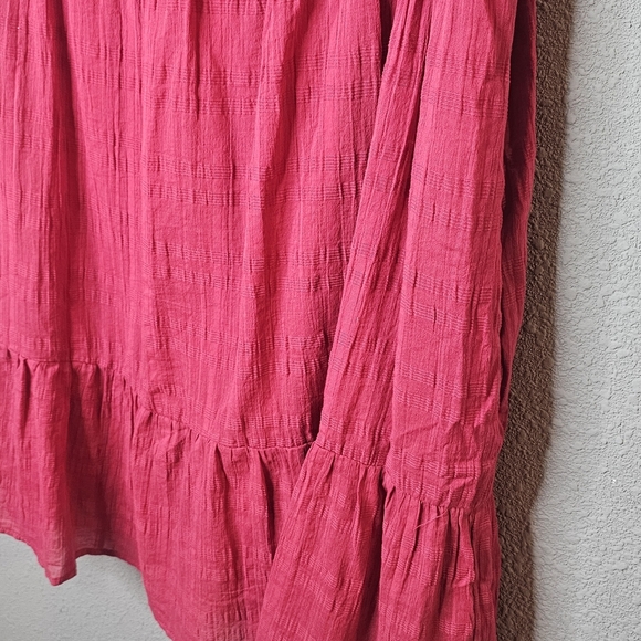 Sonoma Dress Sz Large Berry Red Floral Embroidered Pockets Cottage Boho V Neck - Picture 6 of 12